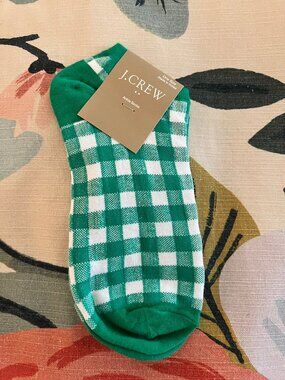 J. Crew Ankle Gingham Green Socks NWT